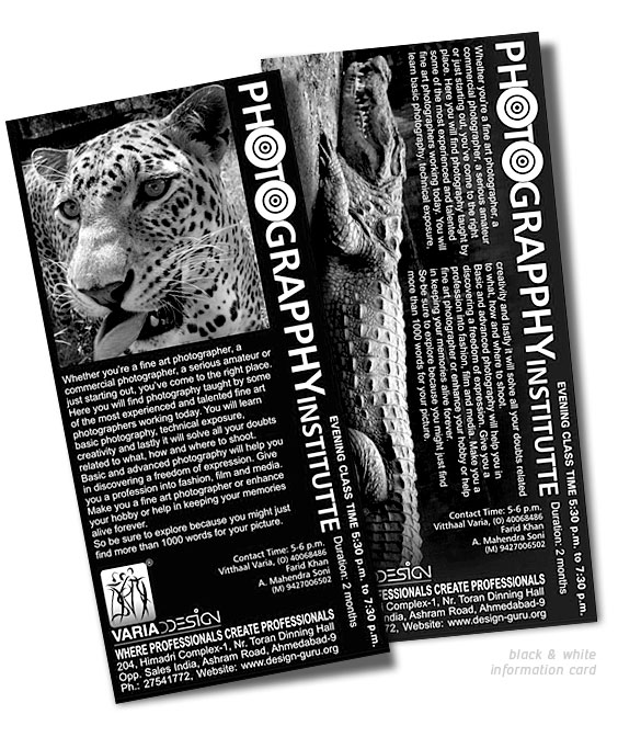 Information And Invitation Card Design for Photograpphy Institutte